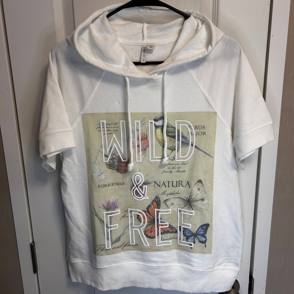 Cato Womens White Short‎ Sleeve Hoodie Wild Nature Bird Butterfly Graphic M
